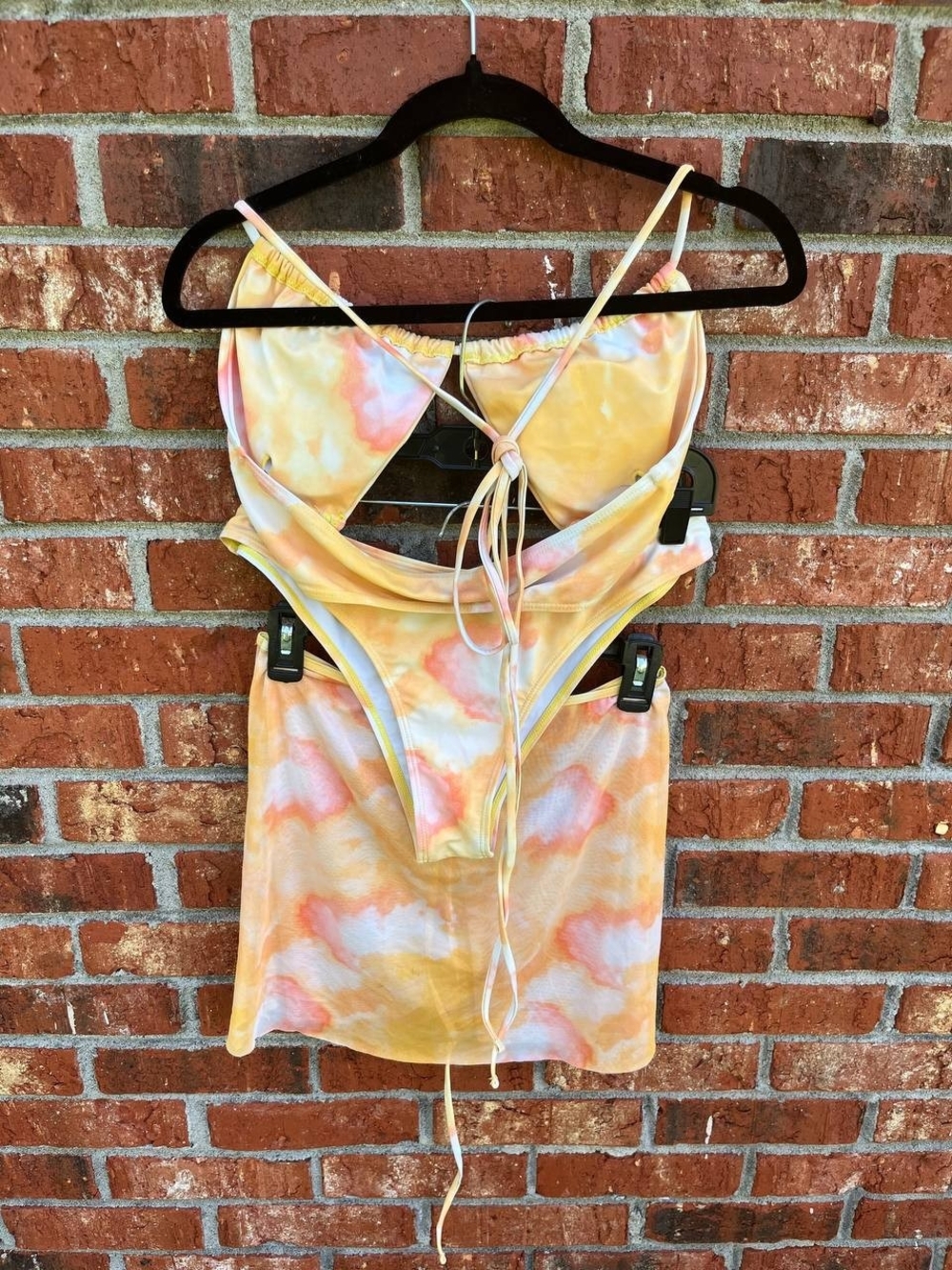 Women’s 3-Piece Bikini Skirt Swim Set Peach Tie-Dye Size L Good
